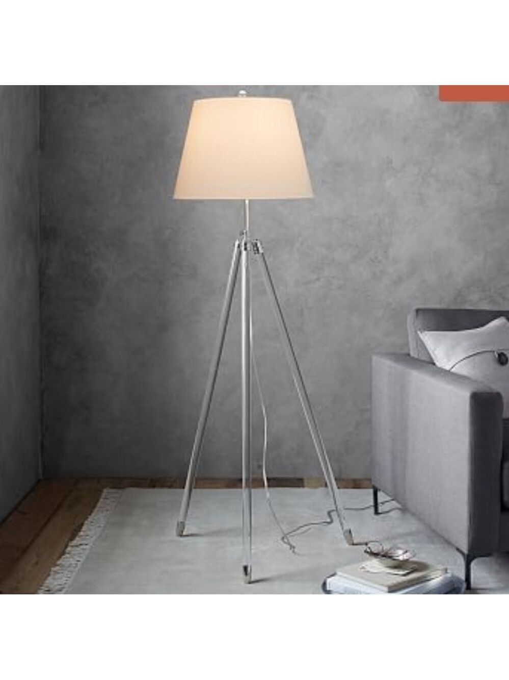 Like New Pottery Barn Acrylic and Polished Nickel Foot Tripod Lamp